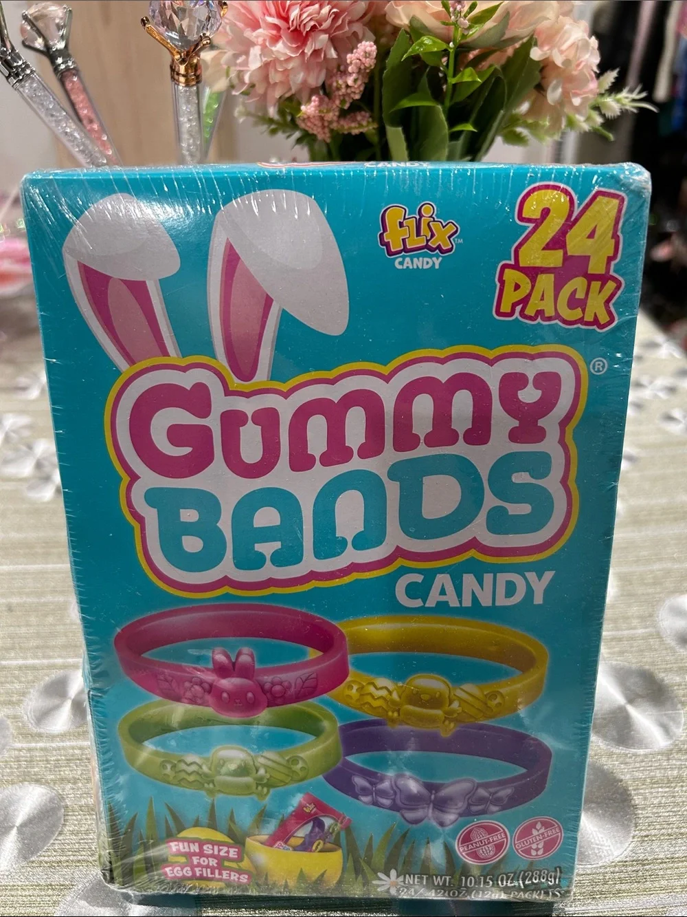 Flix Gummy Bands Candy 24-Pack - Pink, Yellow, Green, Purple